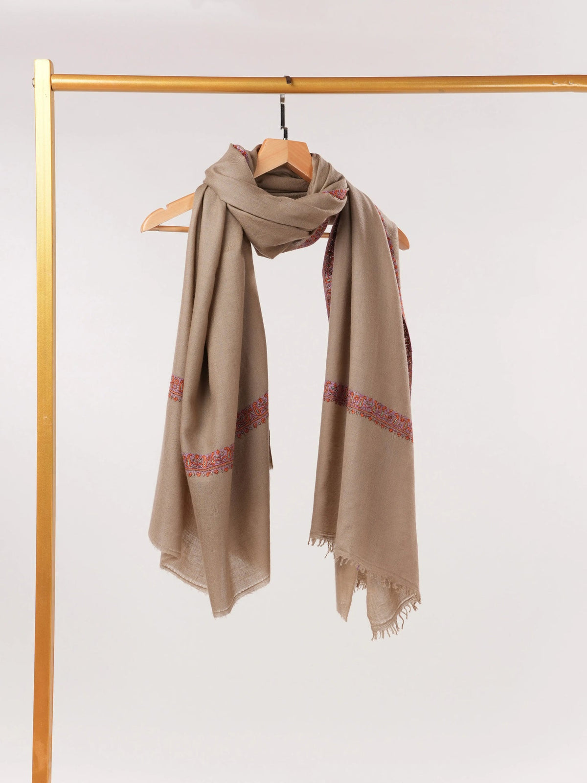 Taupe Original Pashmina Shawl with Hashia Hand Embroidery Shahkaar.com