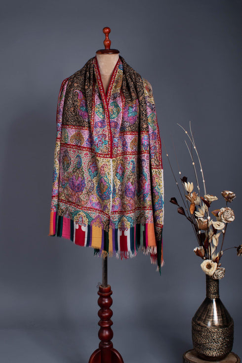 Warm and Artistic Hand painted and Embroidered Pashmina Shawl - CUMILLA