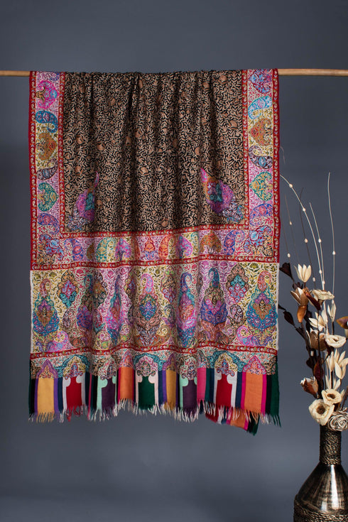 Warm and Artistic Hand painted and Embroidered Pashmina Shawl - CUMILLA