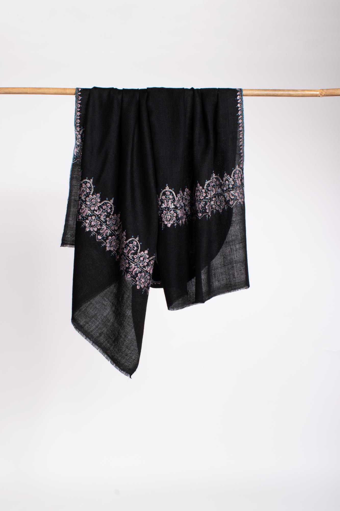 Black Palla Embroidered Cashmere Wrap - BUXTON