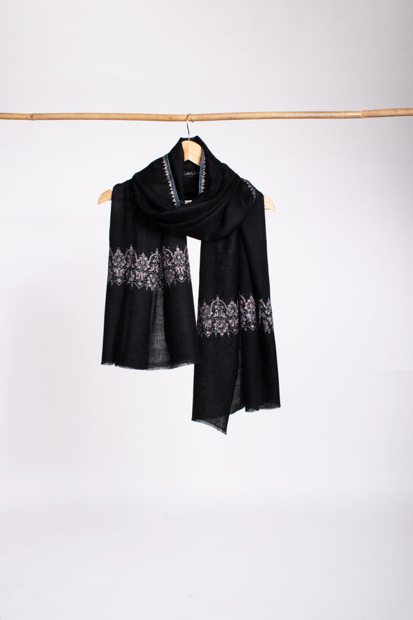 Black Palla Embroidered Cashmere Wrap - BUXTON