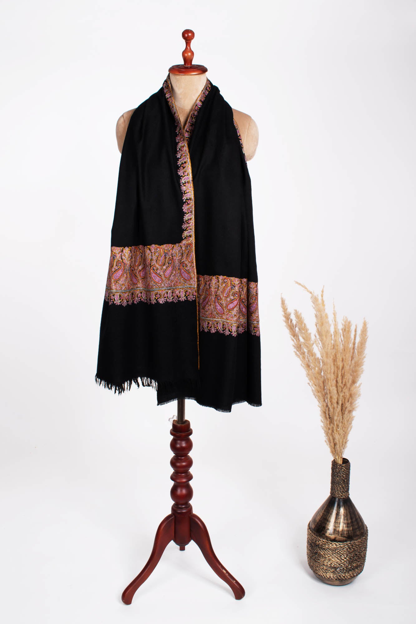 Black Embroidered Indian Pashmina Shawl