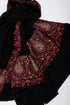 Black Pashmina Wrap with Hand Embroidered Paisley Palla - KERIS