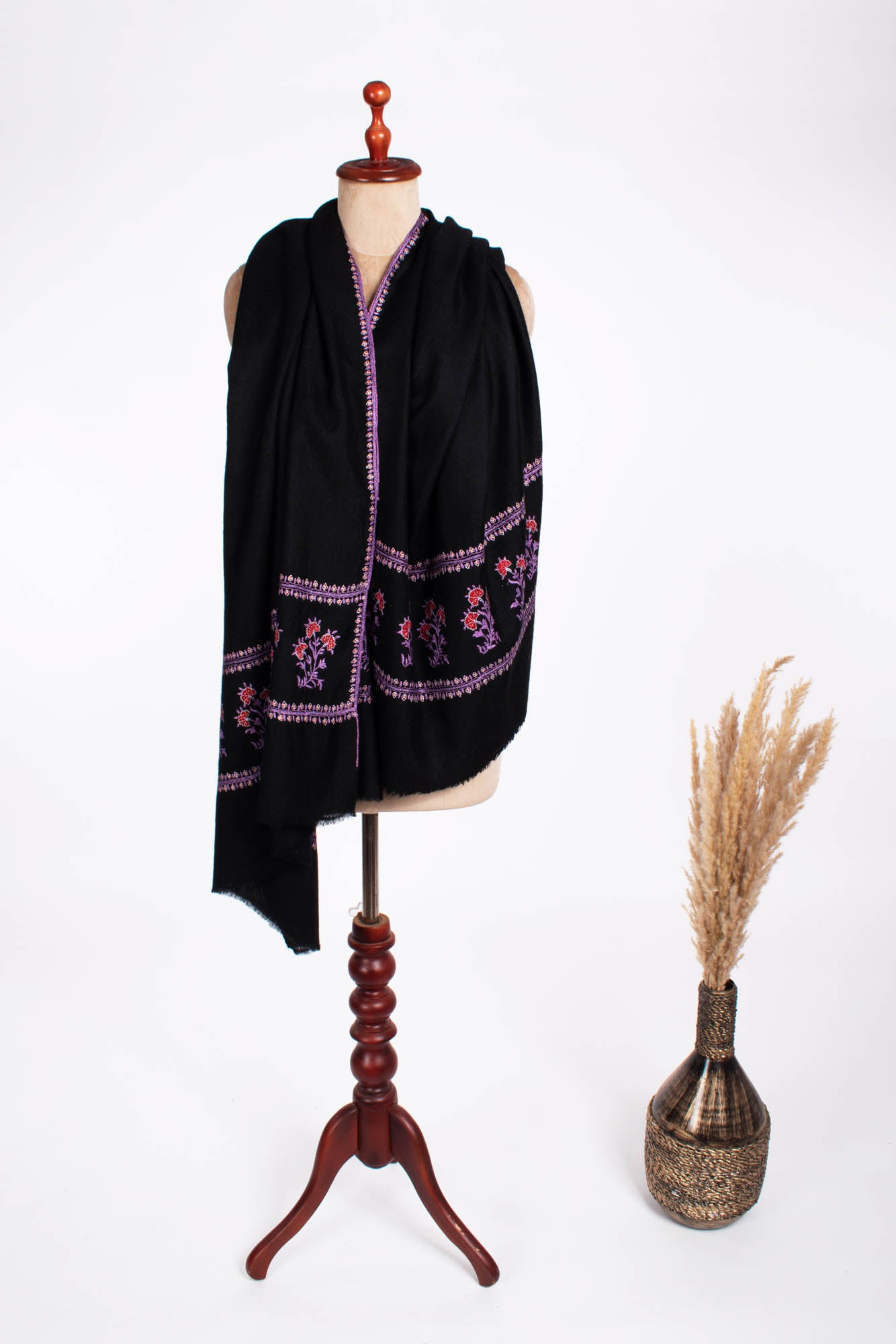 Black Pashmina Embroidered Evening Wrap - WINSLOW