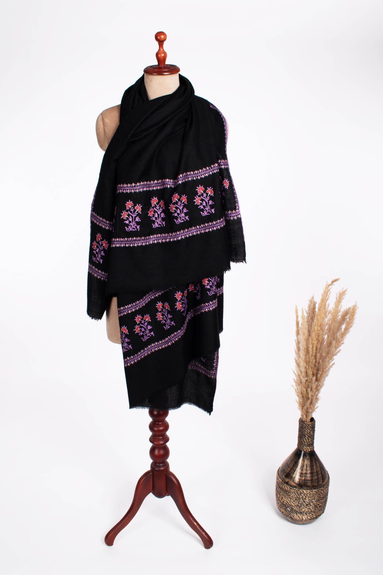 Black Pashmina Embroidered Evening Wrap - WINSLOW