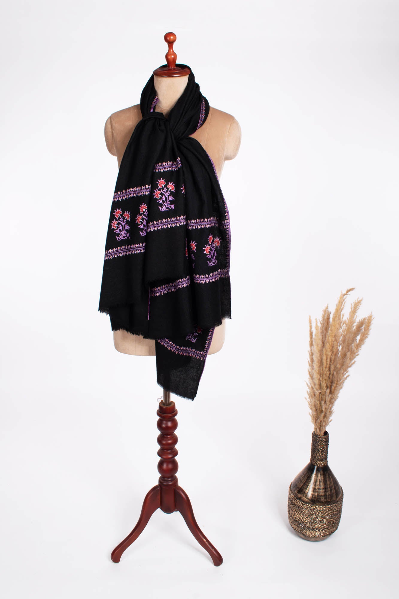 Black Pashmina Embroidered Evening Wrap - WINSLOW