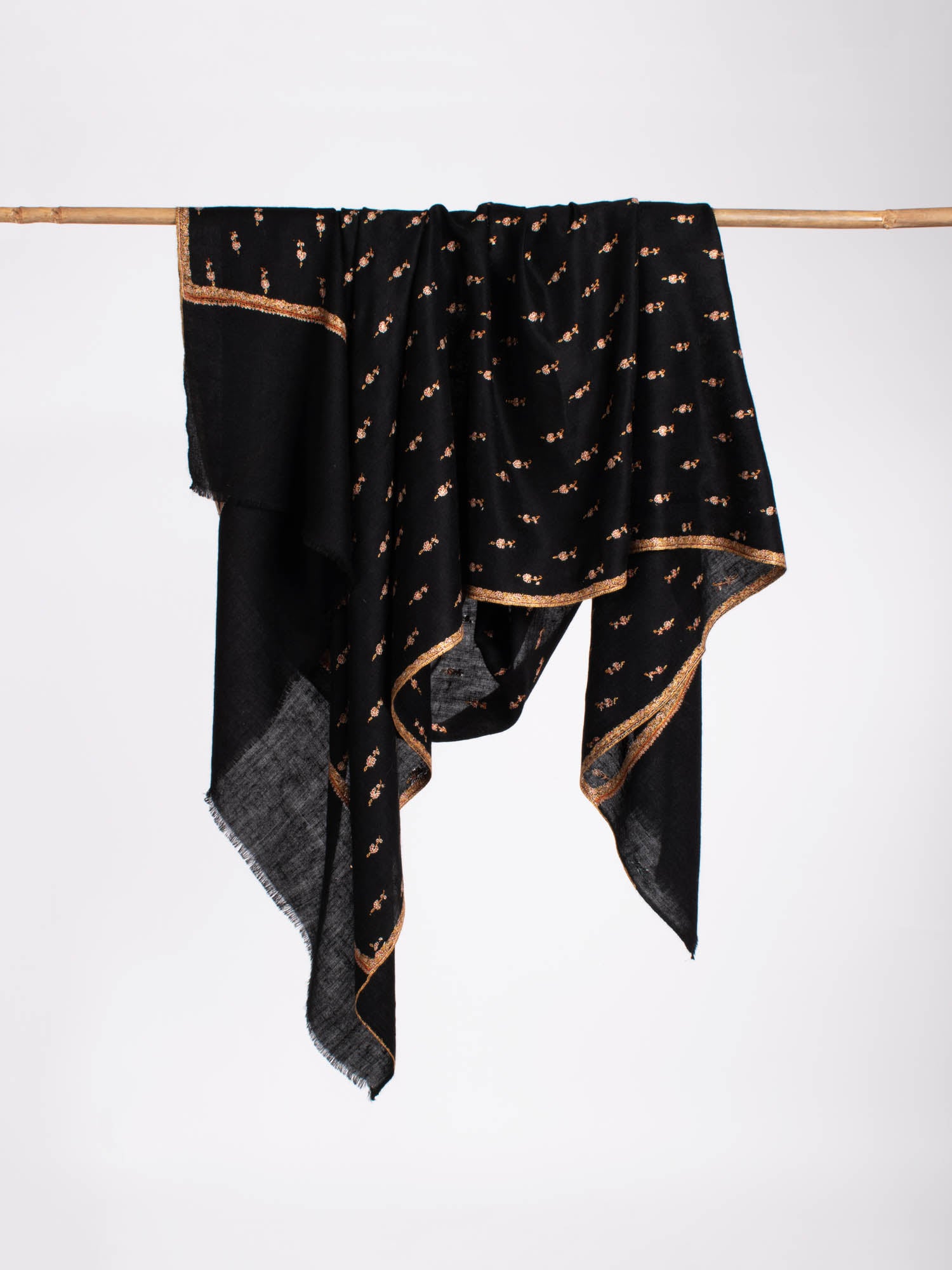 Gold and Black Buteh Kashmiri Cashmere Scarf - LOVELAND