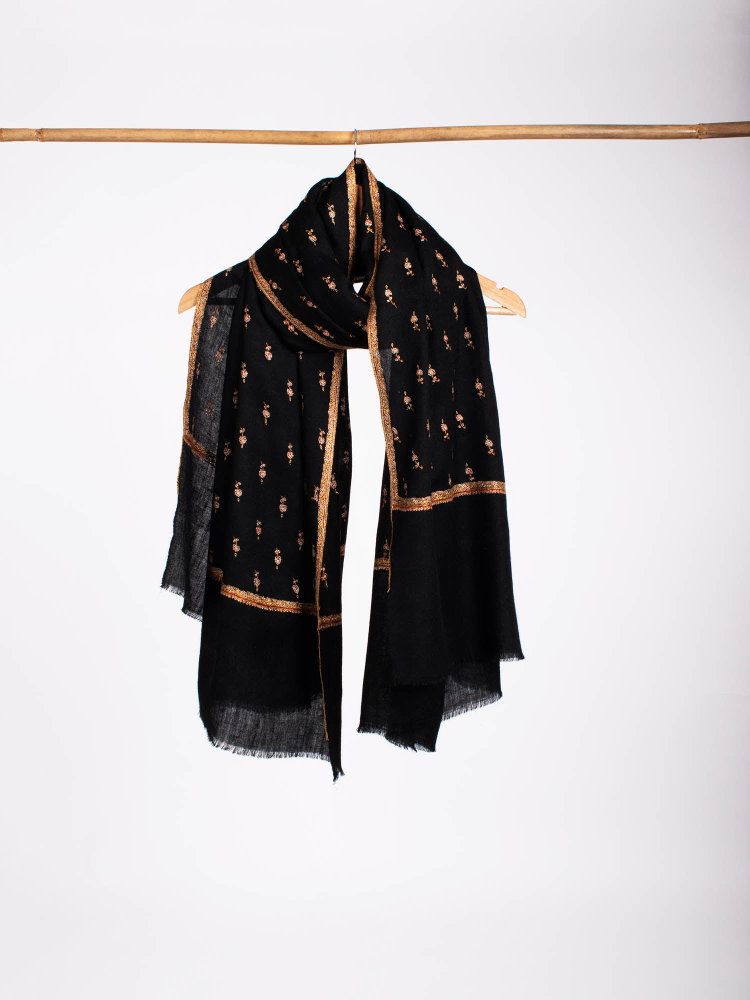 Gold and Black Buteh Kashmiri Cashmere Scarf - LOVELAND