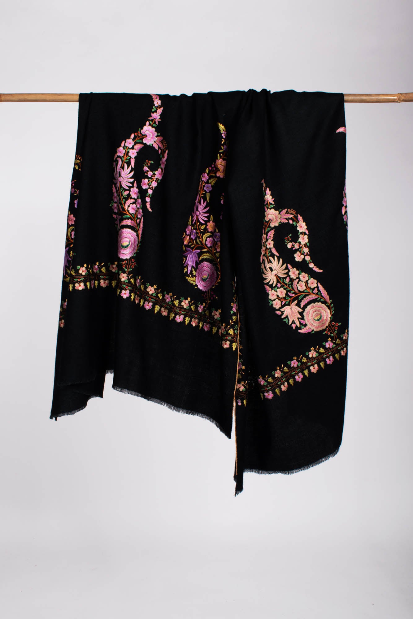 Royal Paisley Black Kashmiri Pashmina Shawl - CORONADO