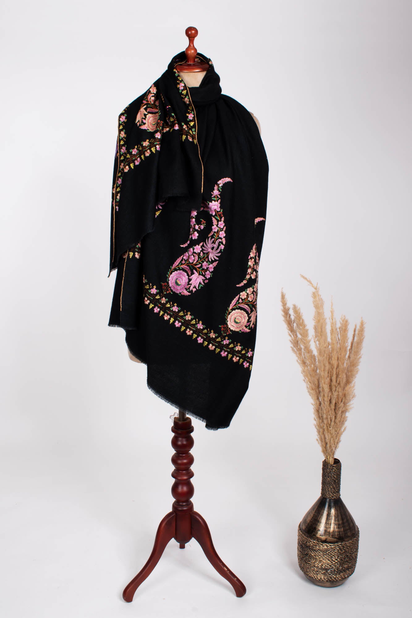 Scialle Pashmina Royal Paisley nero del Kashmir - CORONADO