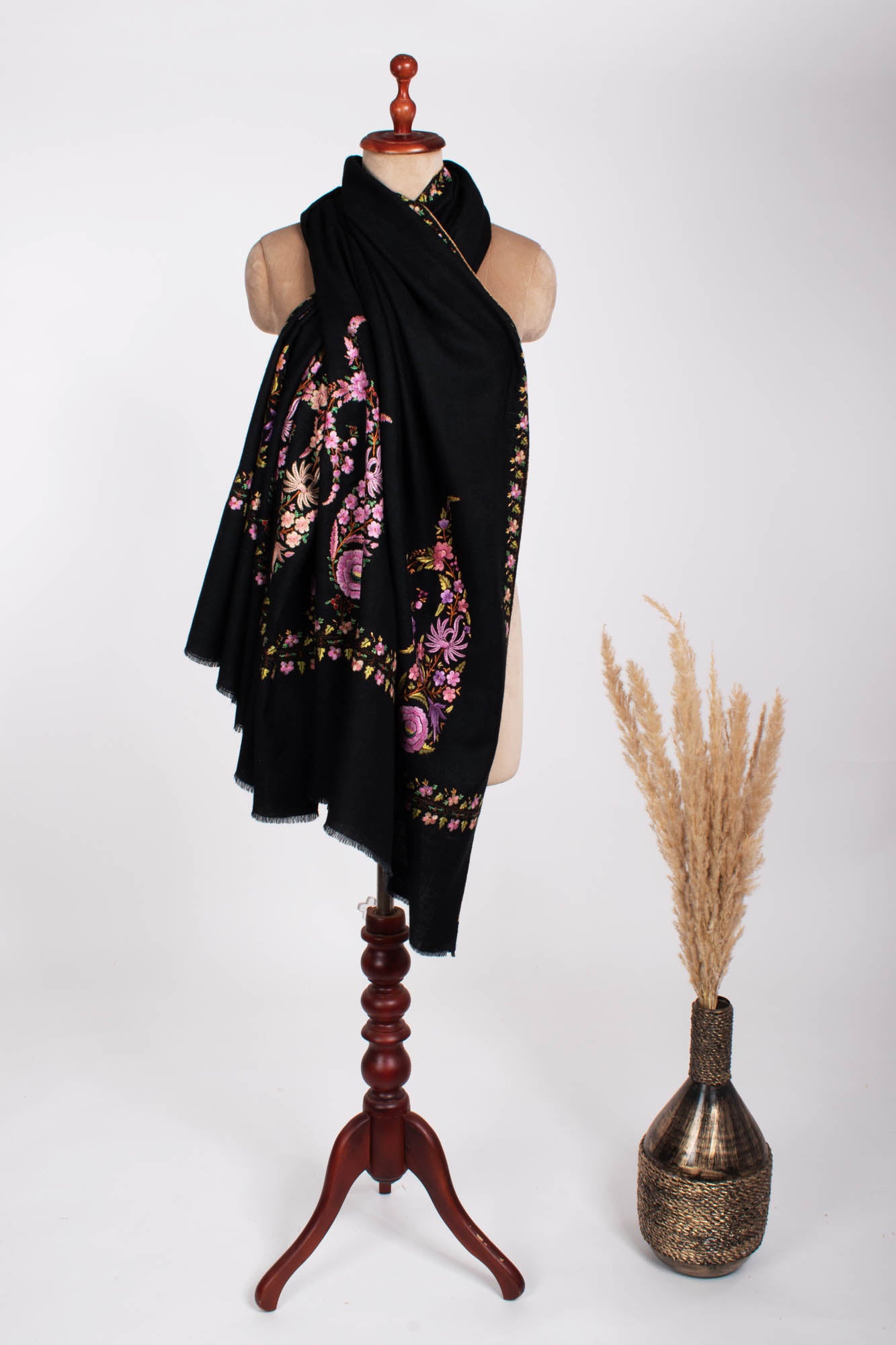 Scialle Pashmina Royal Paisley nero del Kashmir - CORONADO