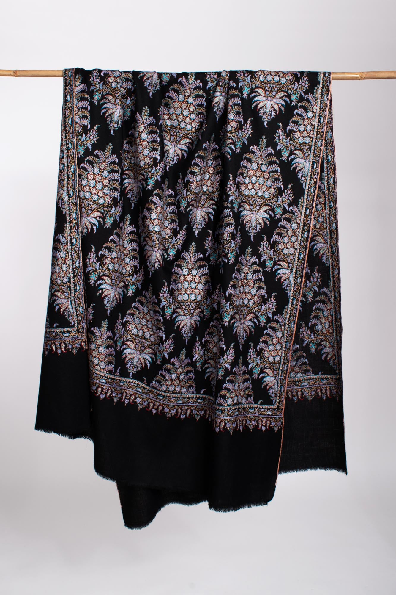 Black Embroidered Kashmiri Pashmina Shawl - MACCLESFIELD