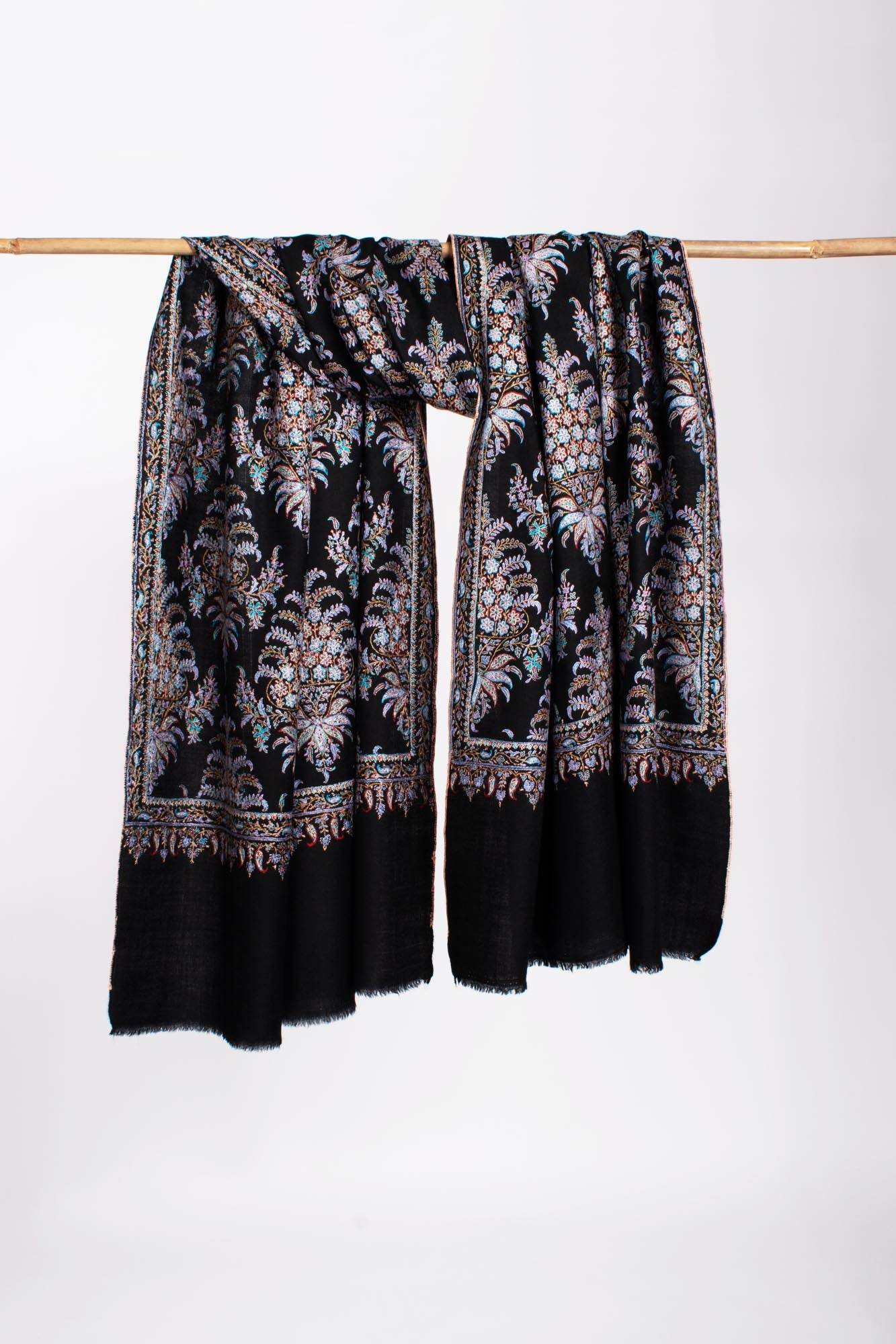 Black Embroidered Kashmiri Pashmina Shawl - MACCLESFIELD