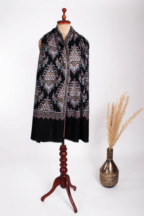 Black Embroidered Kashmiri Pashmina Shawl - MACCLESFIELD