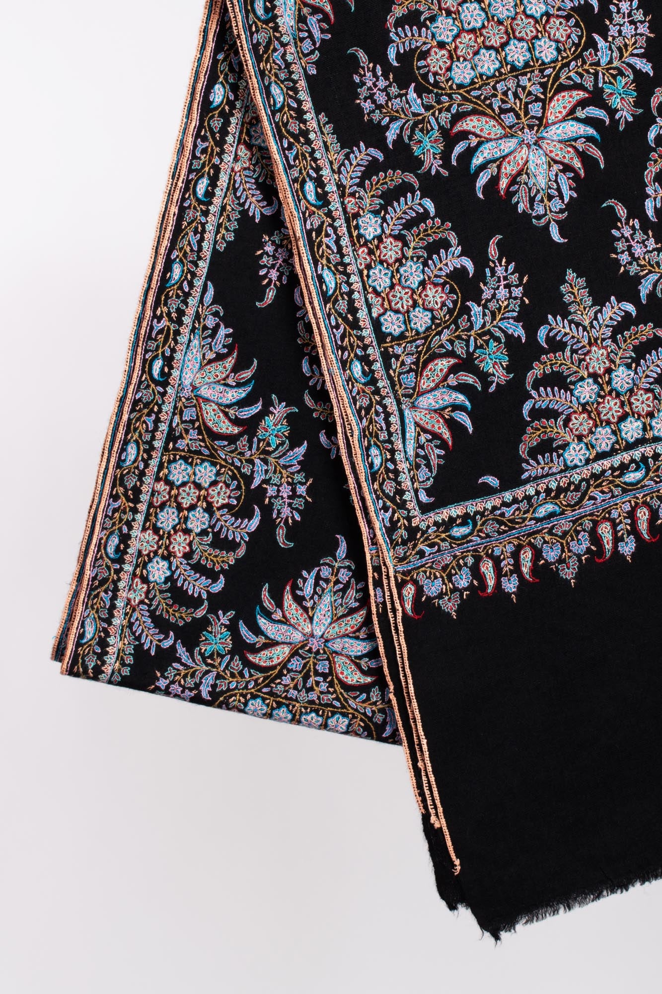 Black Embroidered Kashmiri Pashmina Shawl - MACCLESFIELD