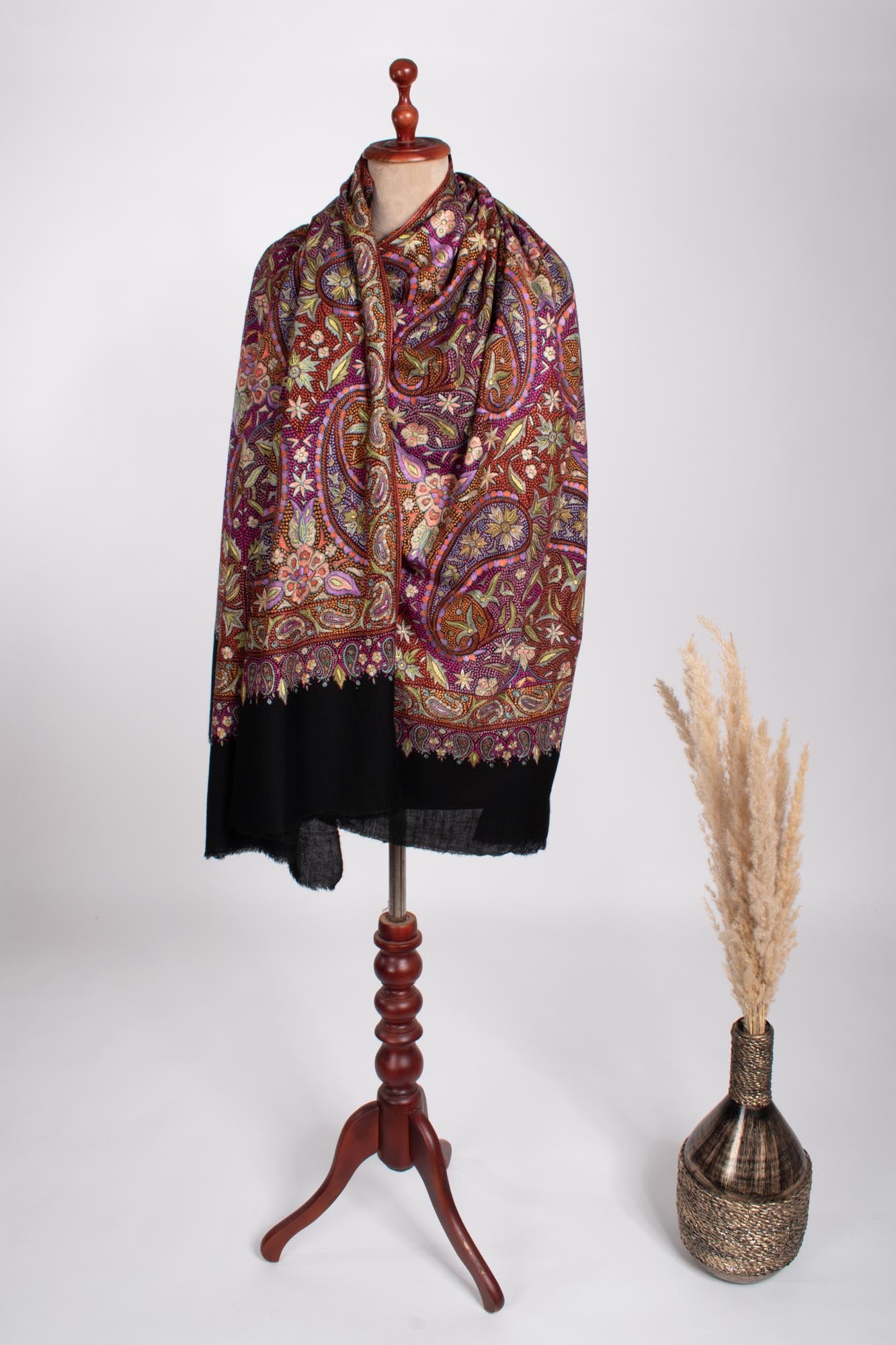 Black Papermachie Paisley Jamavar Shawl