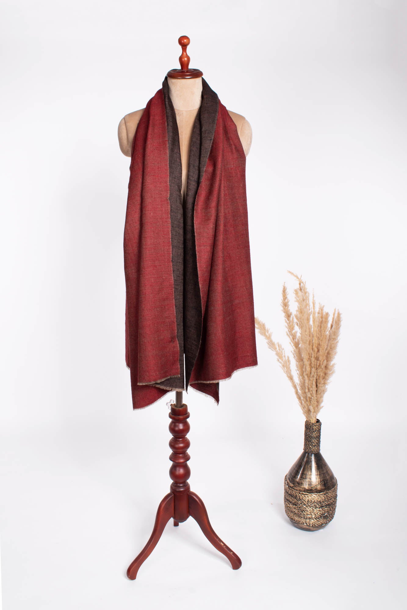 Black Maroon Dorukha Pashmina Wrap - HARWICH