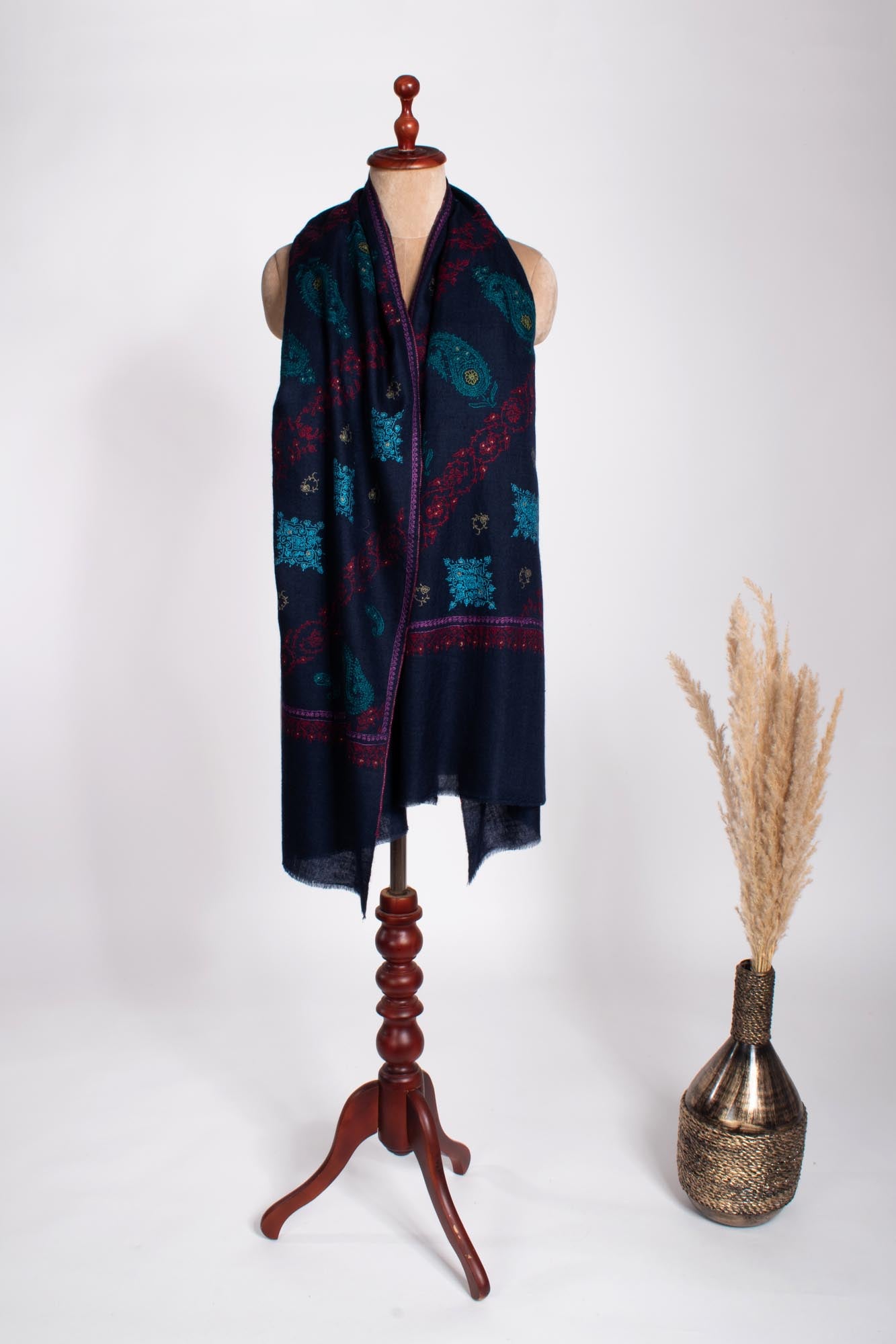 Deep Blue Artistic Butter Soft Cashmere Stole - TOTNES