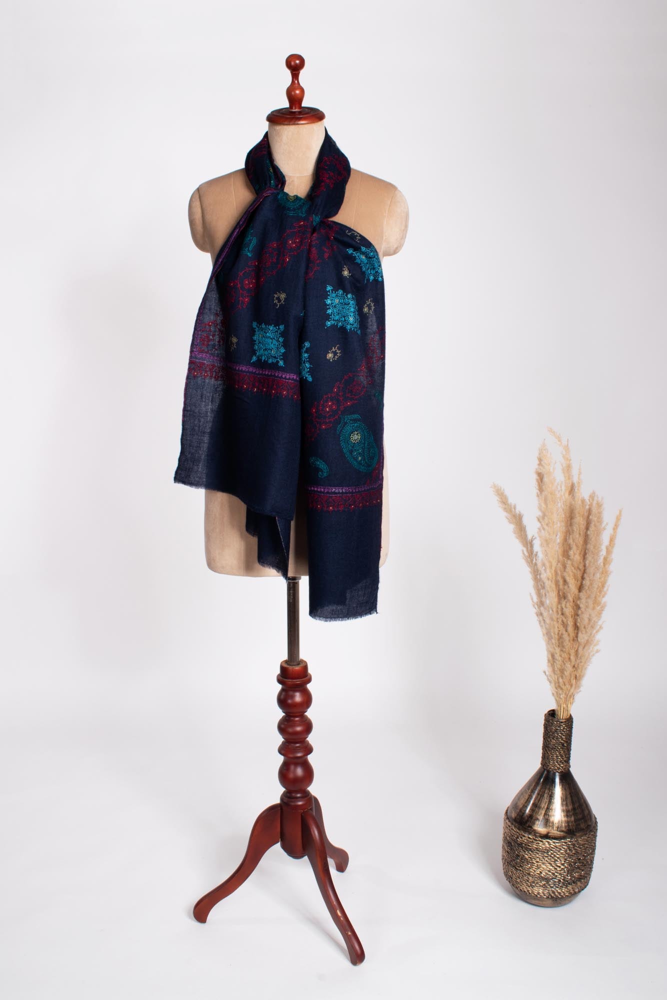 Deep Blue Artistic Butter Soft Cashmere Stole - TOTNES