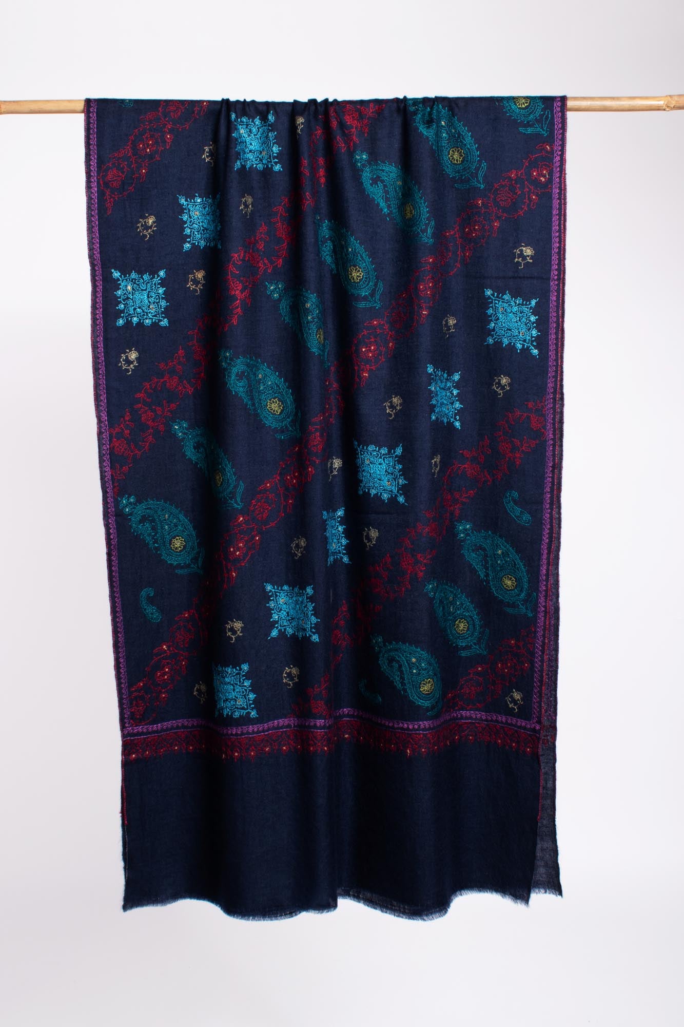 Deep Blue Artistic Butter Soft Cashmere Stole - TOTNES