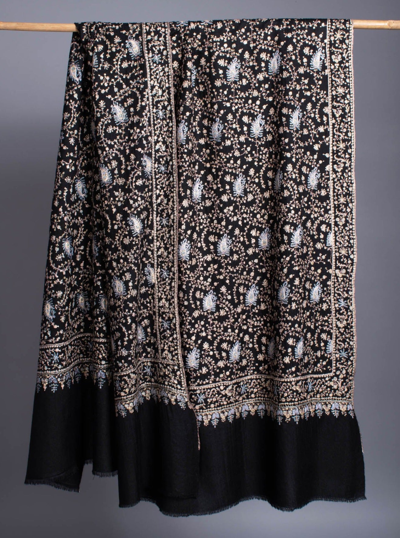 Black Pashmina Shawl In Sozni Jali - PENRYN