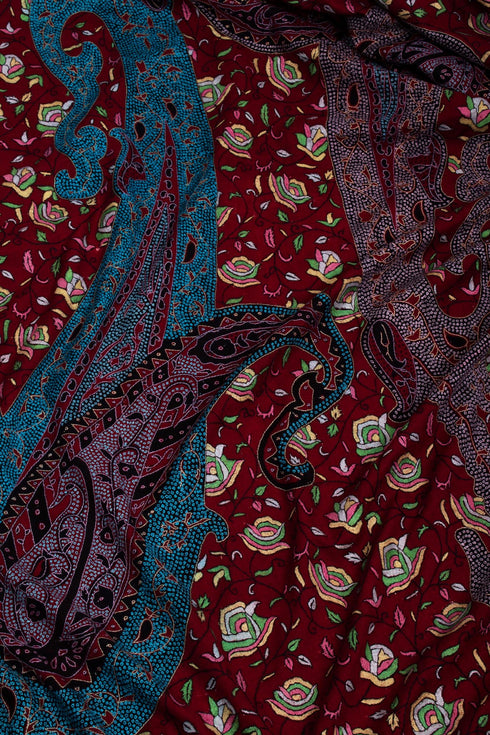 Blood Red Pashmina Embroidered with Paisley Paper machie - BANDARBAN