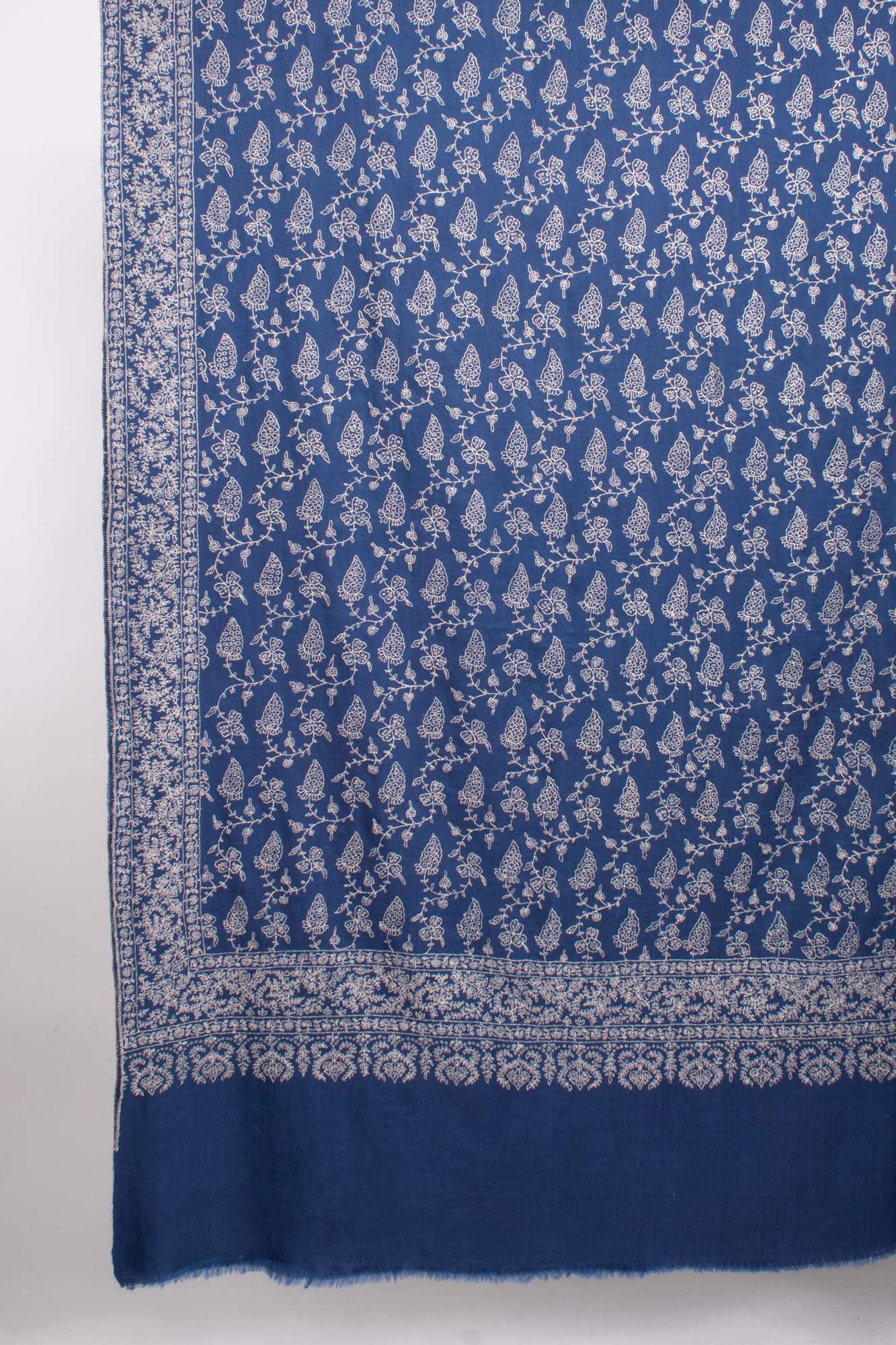 XL Kashmiri Pashmina with Blue Antique Embroidered Motif - AMBER