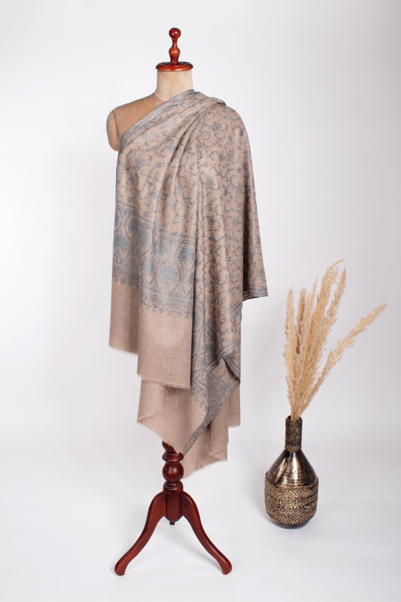 Blue beige brodé de pashmina enveloppe - Kendal