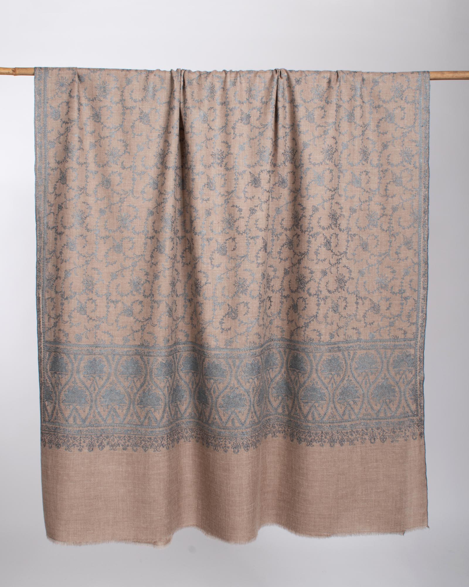 Blue Beige Embroidered Pashmina Wrap - KENDAL