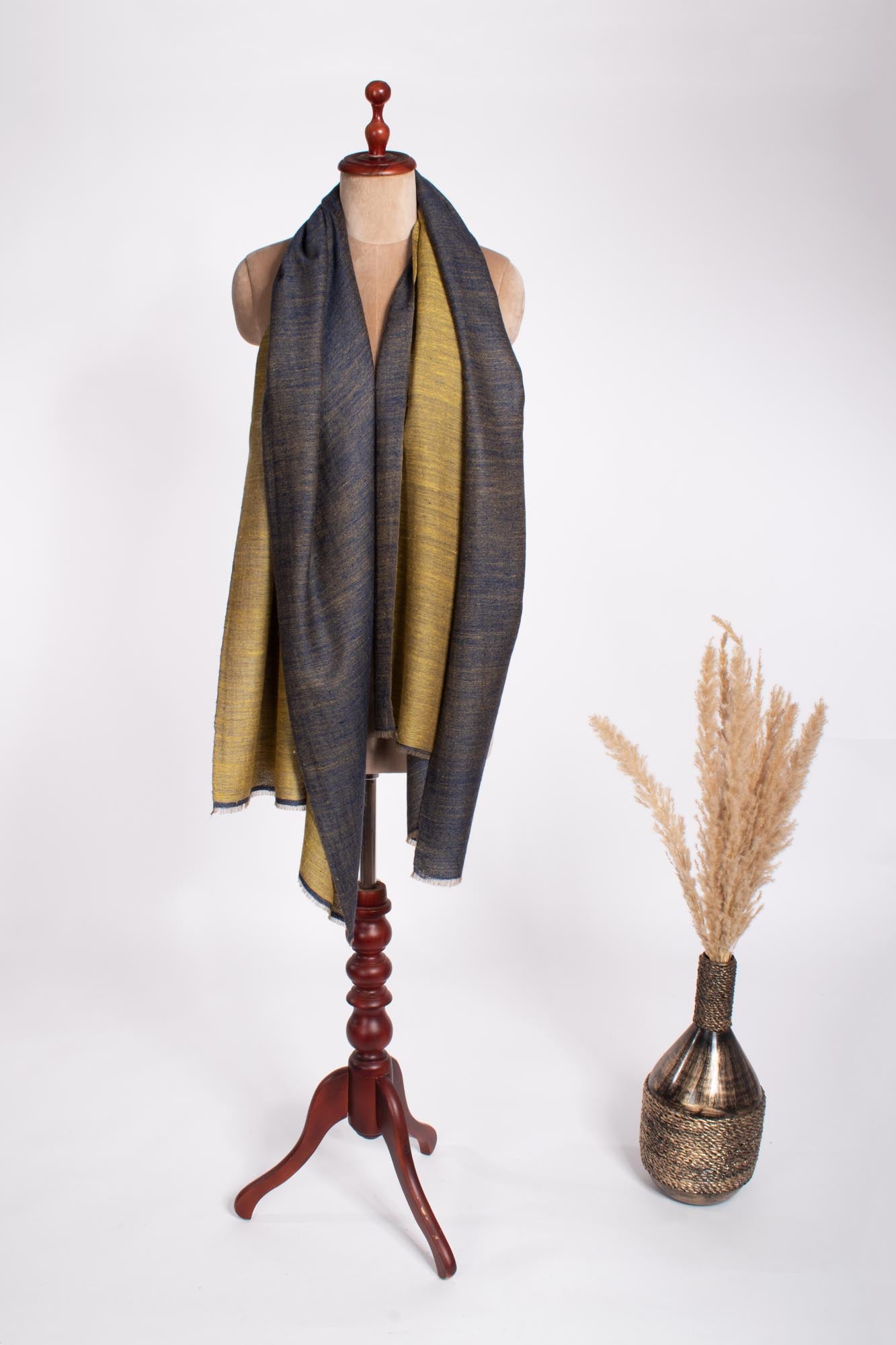 Dark Blue Gold Dual Shade Cashmere Scarf - EDEN