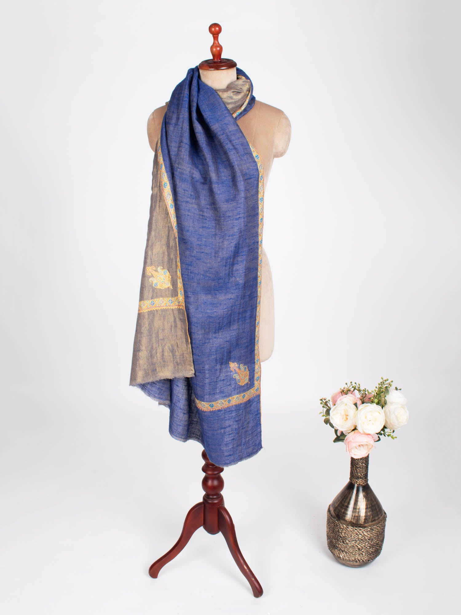 Blue and Gold Reversible Fashion Pashmina Shawl - POWELL