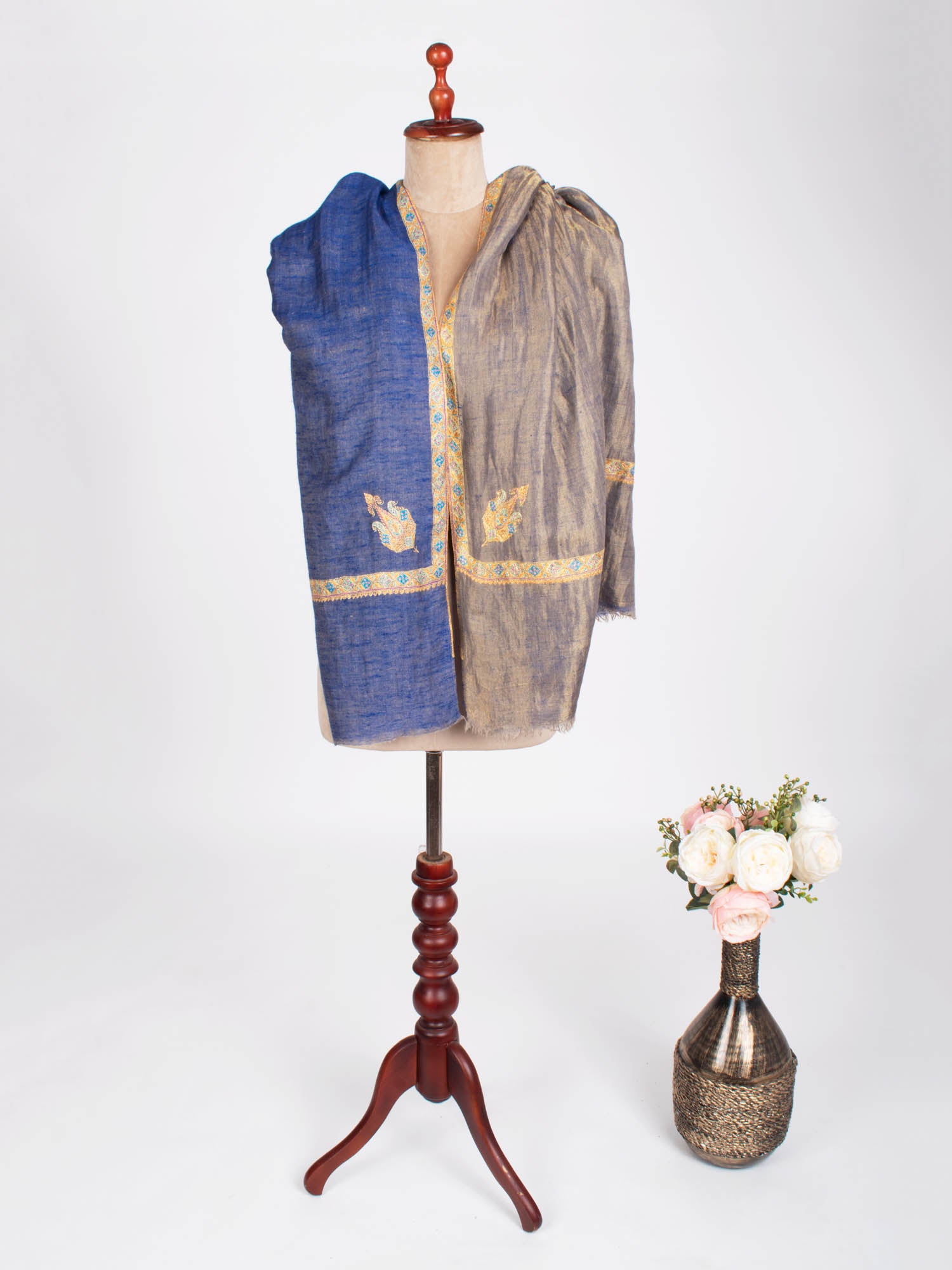 Blue and Gold Reversible Fashion Pashmina Shawl - POWELL