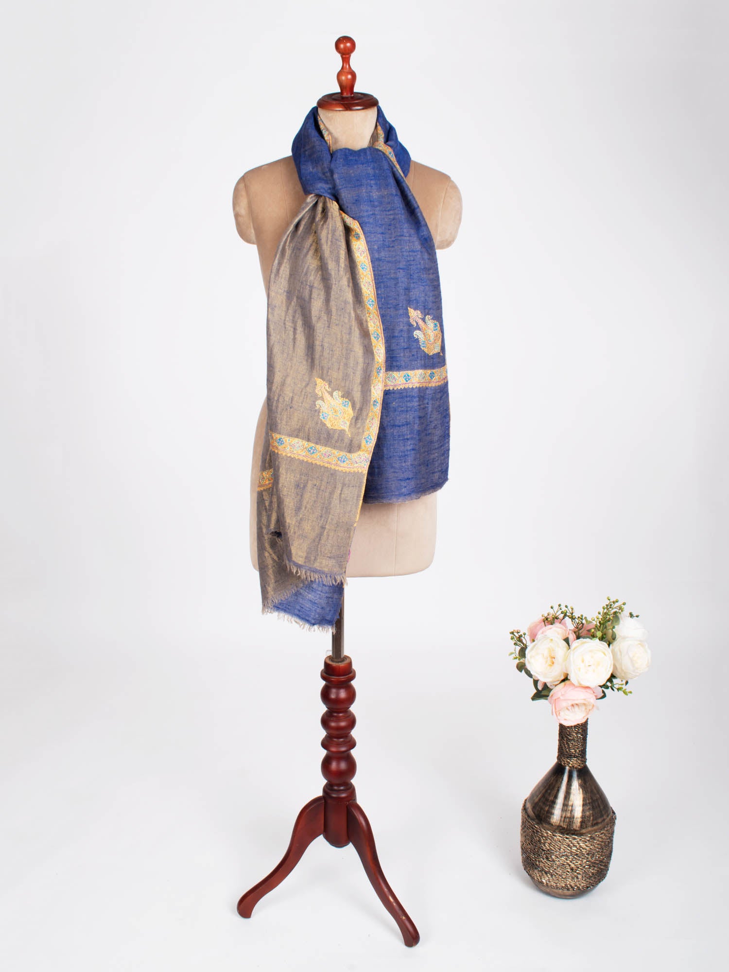 Blue and Gold Reversible Fashion Pashmina Shawl - POWELL