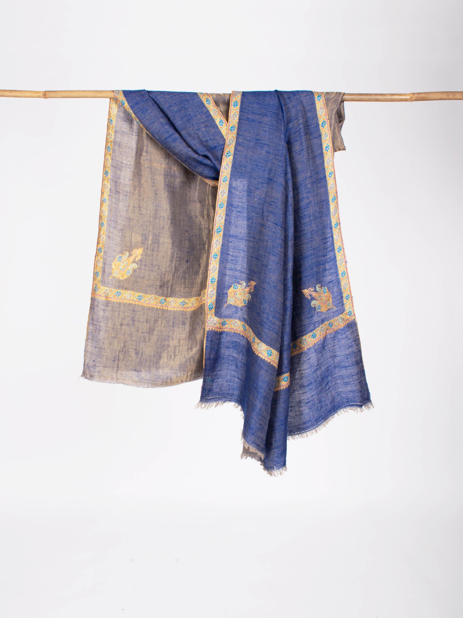 Blue and Gold Reversible Fashion Pashmina Shawl - POWELL