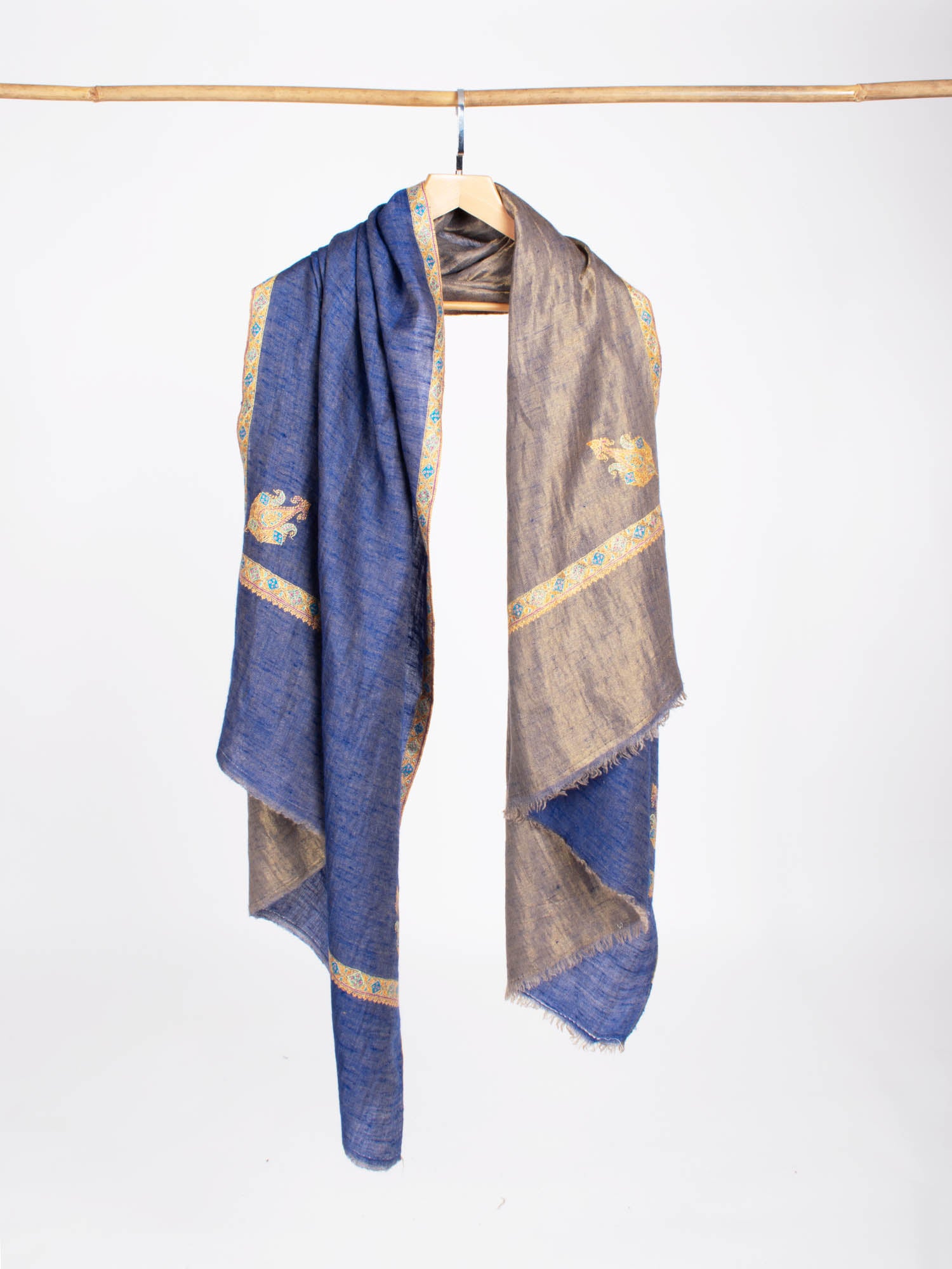 Blue and Gold Reversible Fashion Pashmina Shawl - POWELL