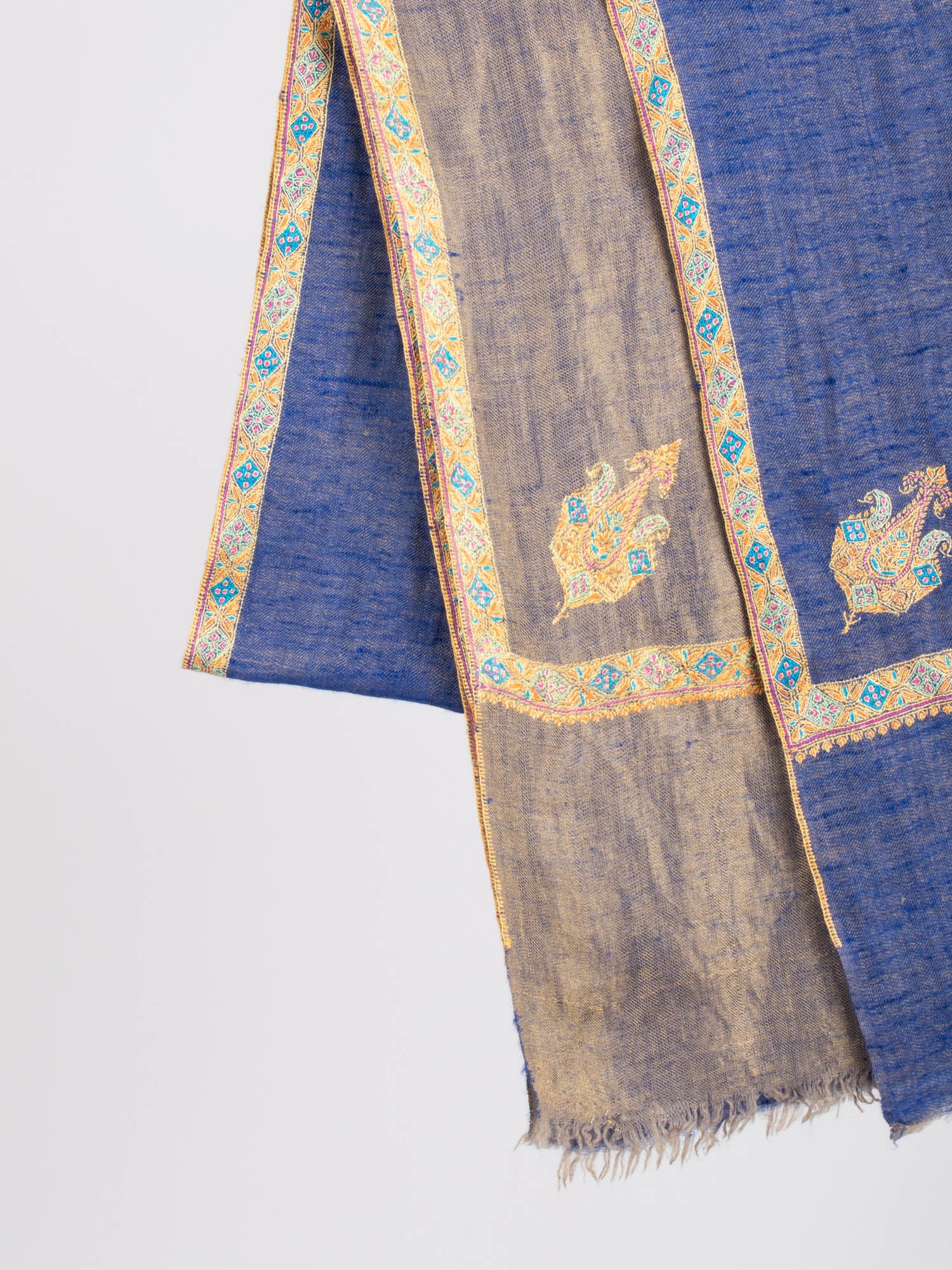 Blue and Gold Reversible Fashion Pashmina Shawl - POWELL