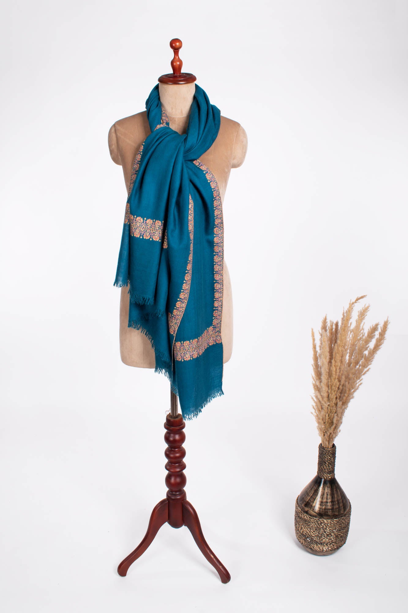 Blue Cashmere Fine Detailed Handmade Wrap - LAHAINA