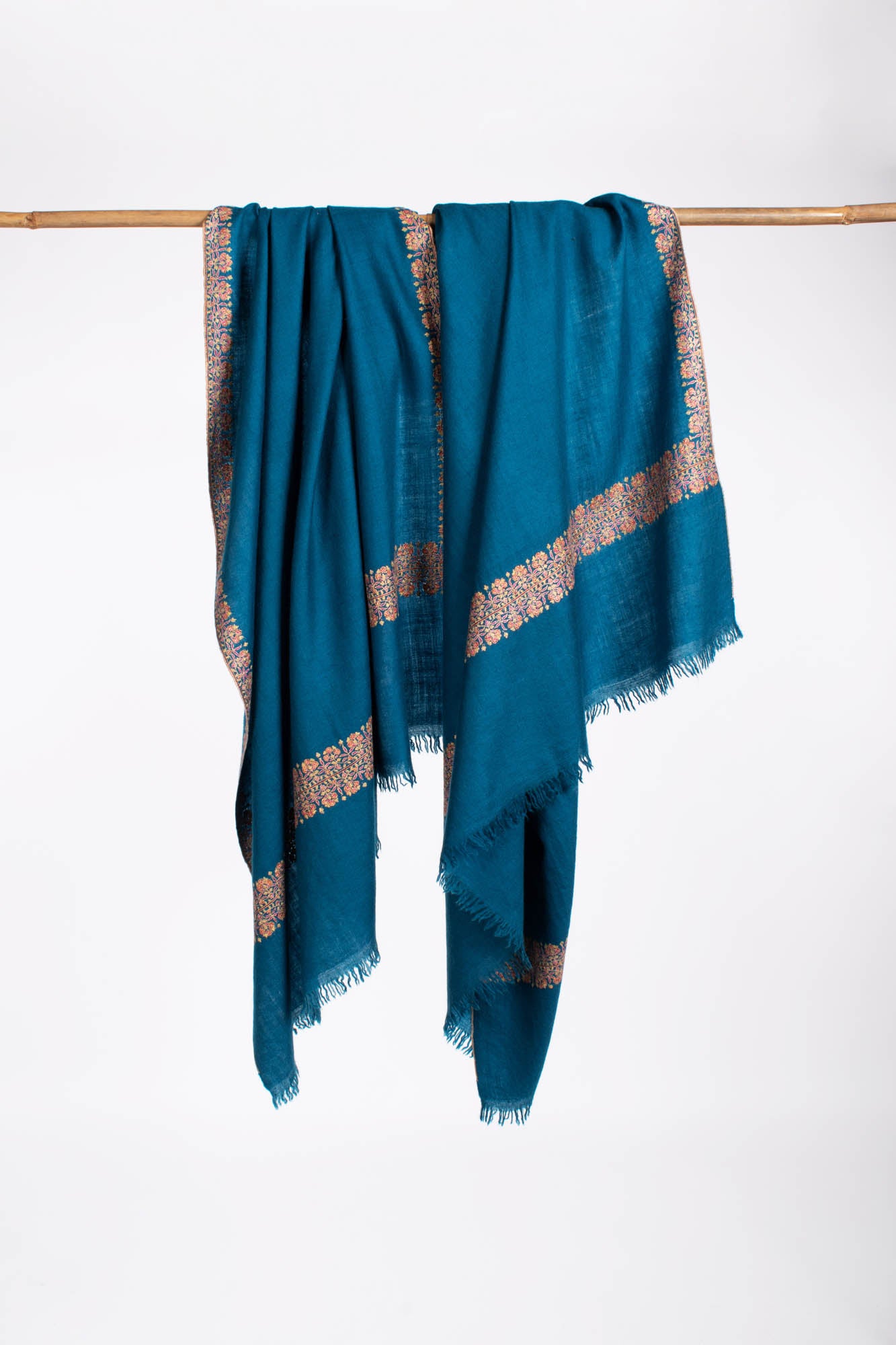 Blue Cashmere Fine Detailed Handmade Wrap - LAHAINA