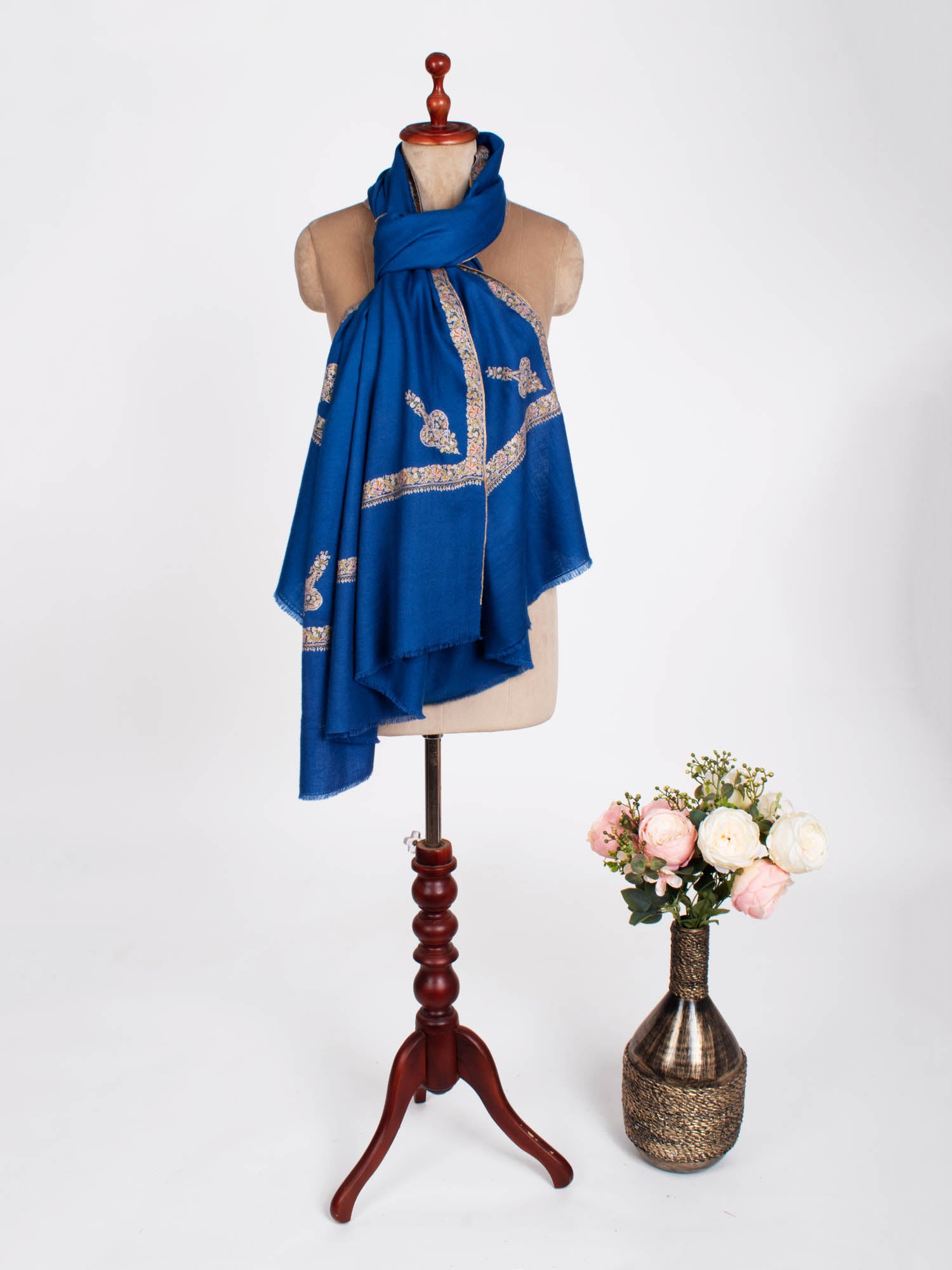 Blue Hashia Embroidered Indian Cashmere Wrap - SONOMA