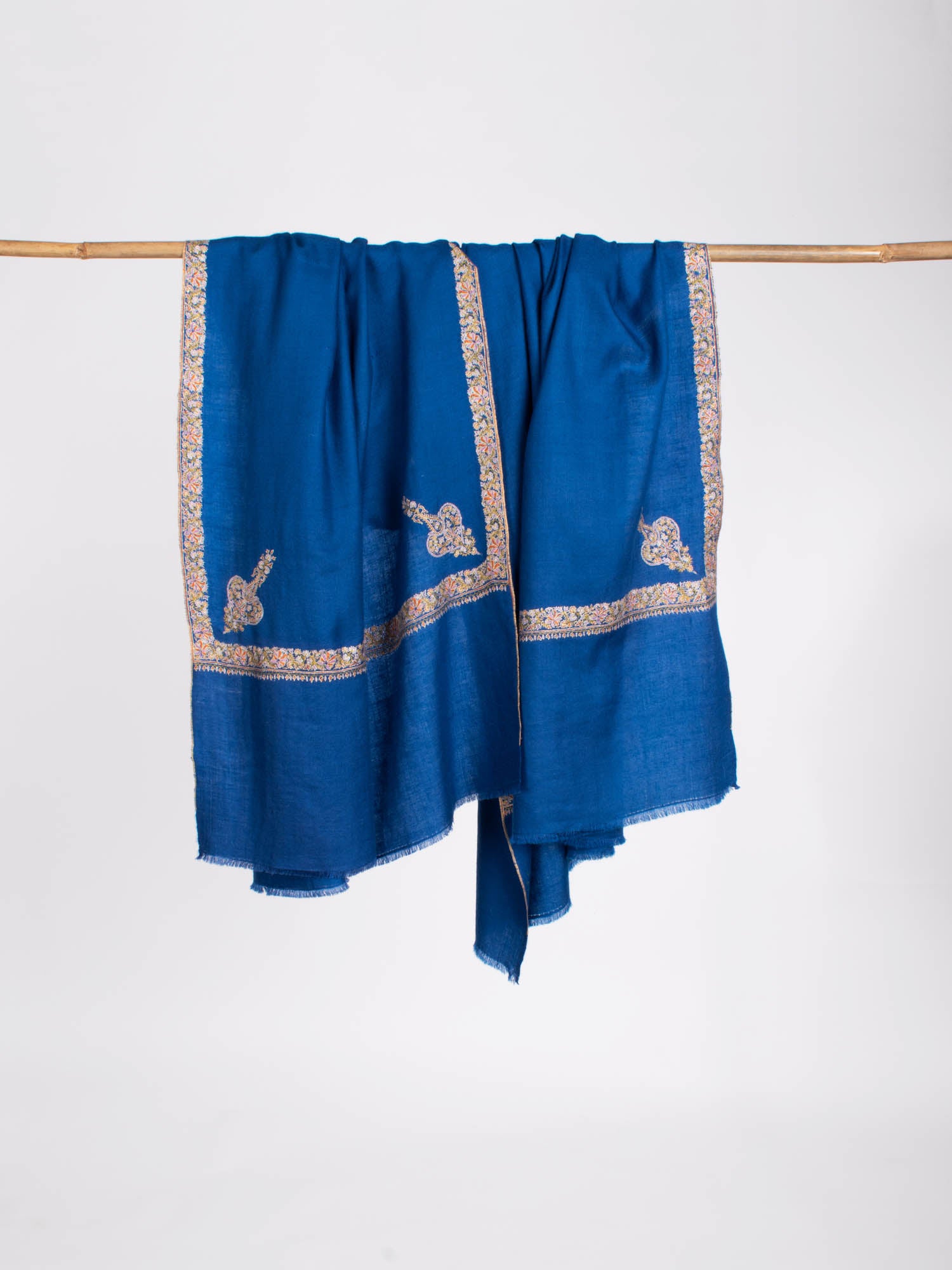 Blue Hashia Embroidered Indian Cashmere Wrap - SONOMA