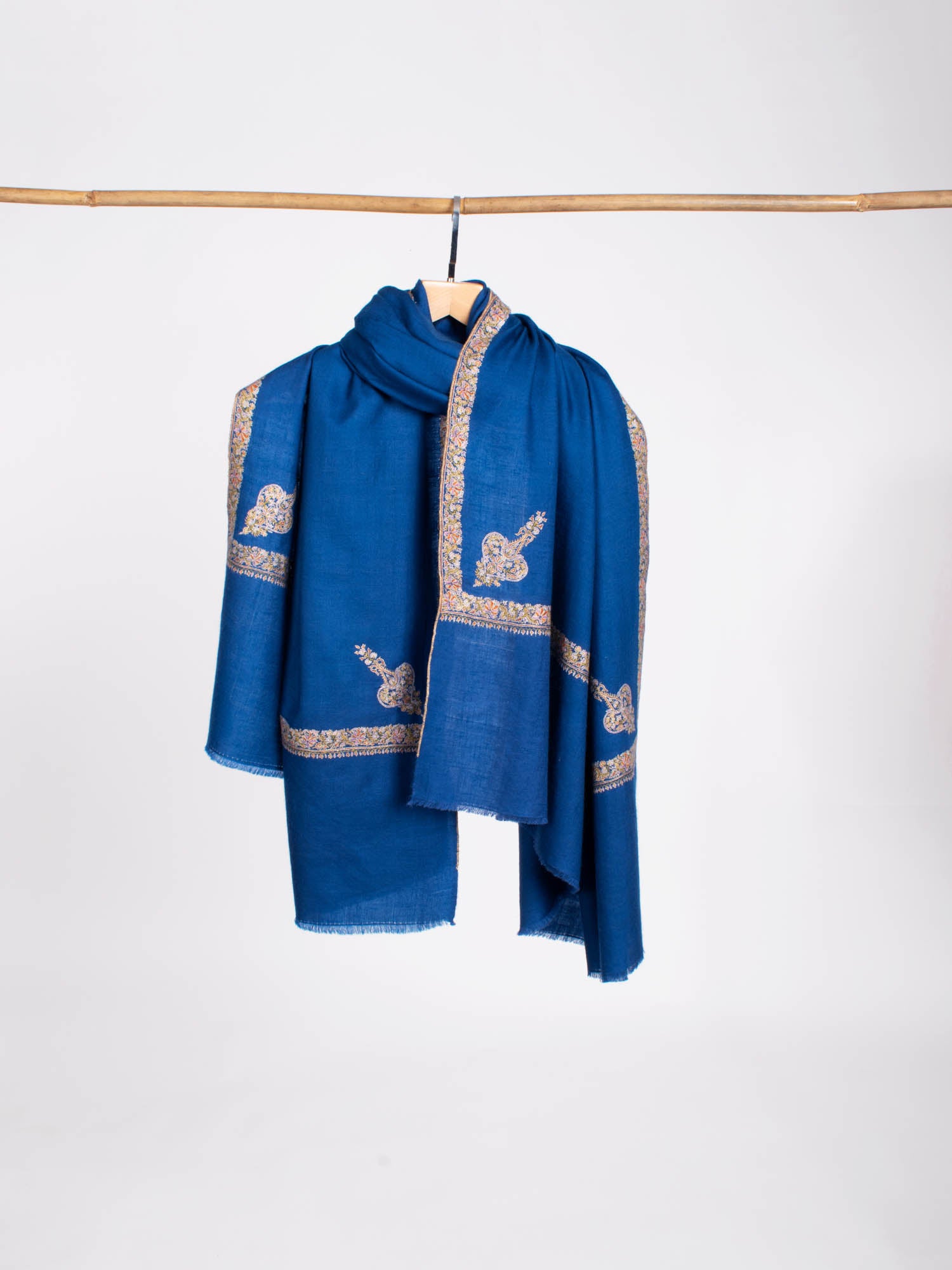 Blue Hashia Embroidered Indian Cashmere Wrap - SONOMA