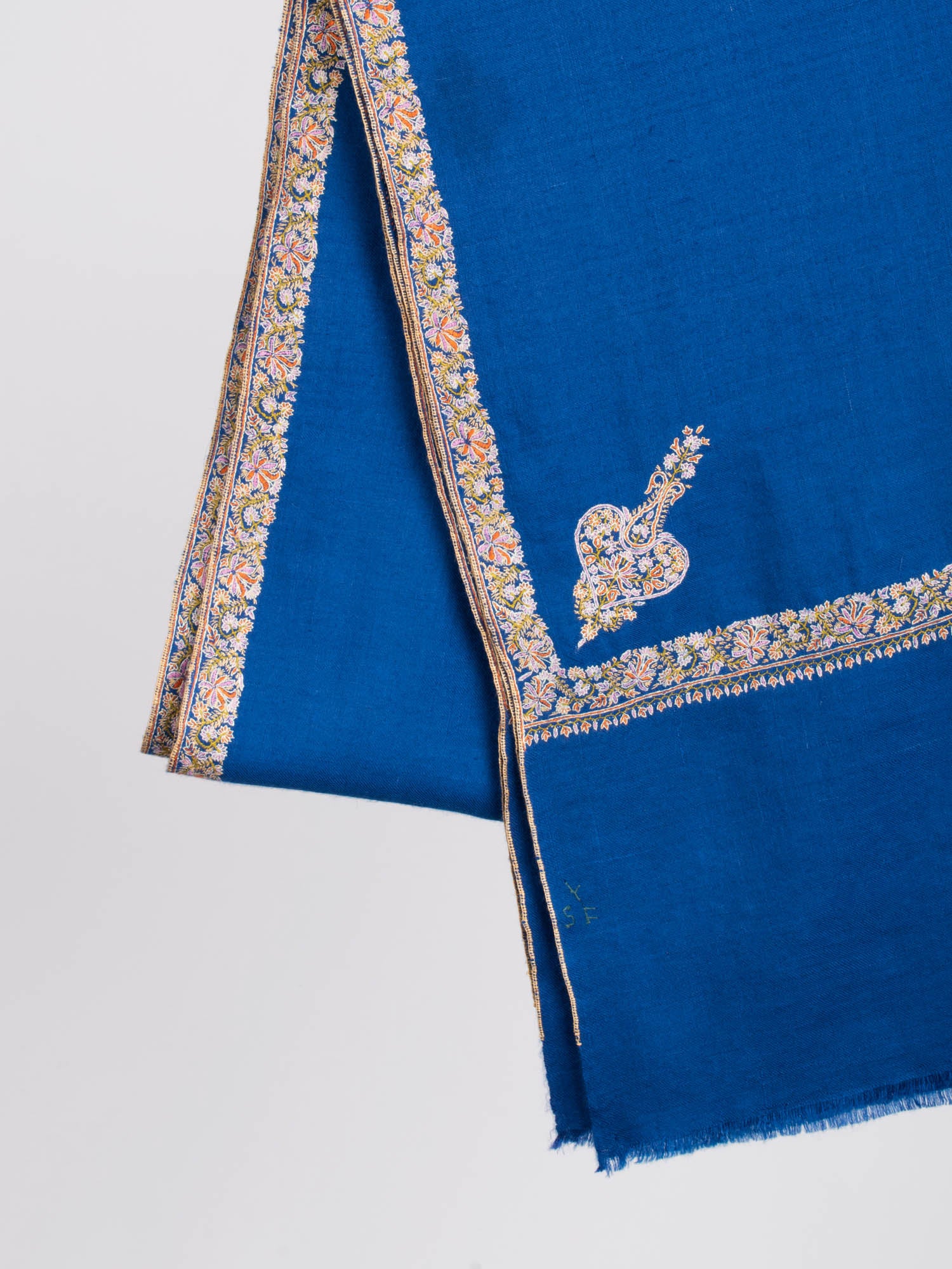 Blue Hashia Embroidered Indian Cashmere Wrap - SONOMA