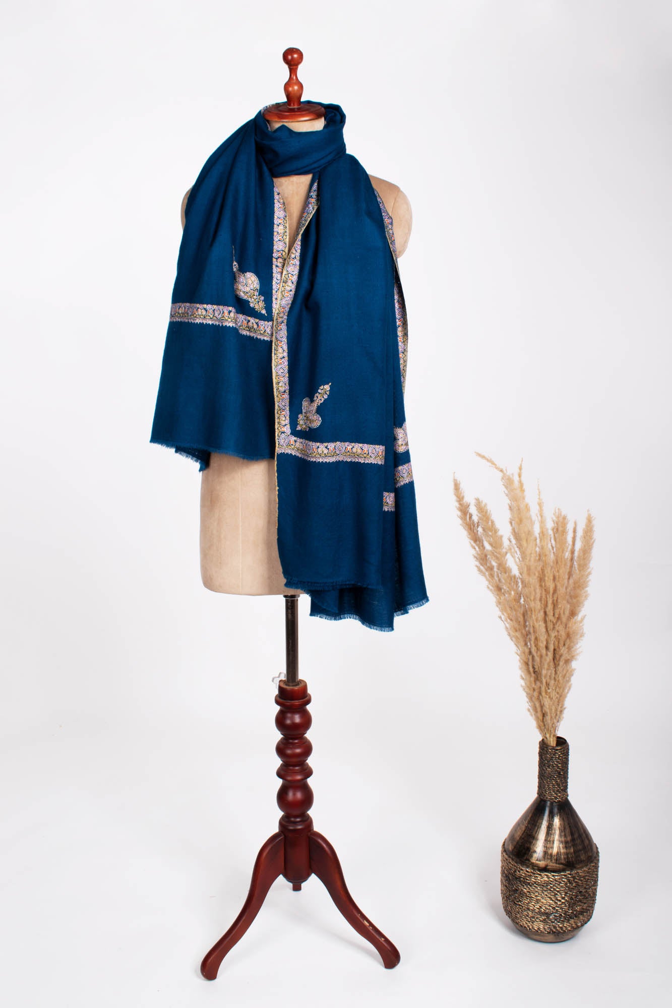 Châle Pashmina Brodé Indien Hashia Bleu - HILO