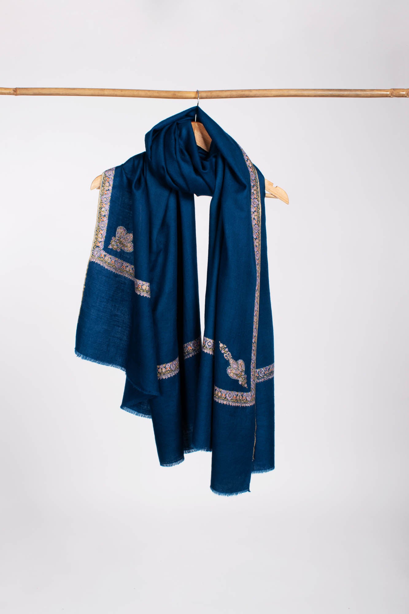 Blue Hashia Indian Embroidered Pashmina Shawl - HILO