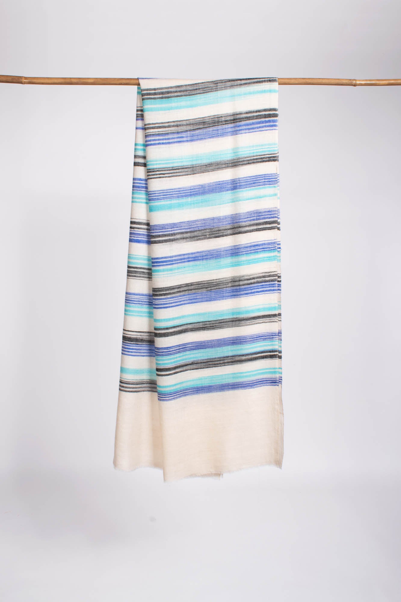 Boho Chic Handloomed Blue White Cashmere Pashmina Scarf - CORFE