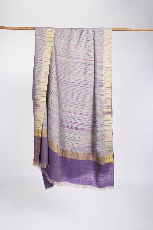 Purple Blue Hued Ikat Pashmina Wrap Adorned with Zari - GOSPORT