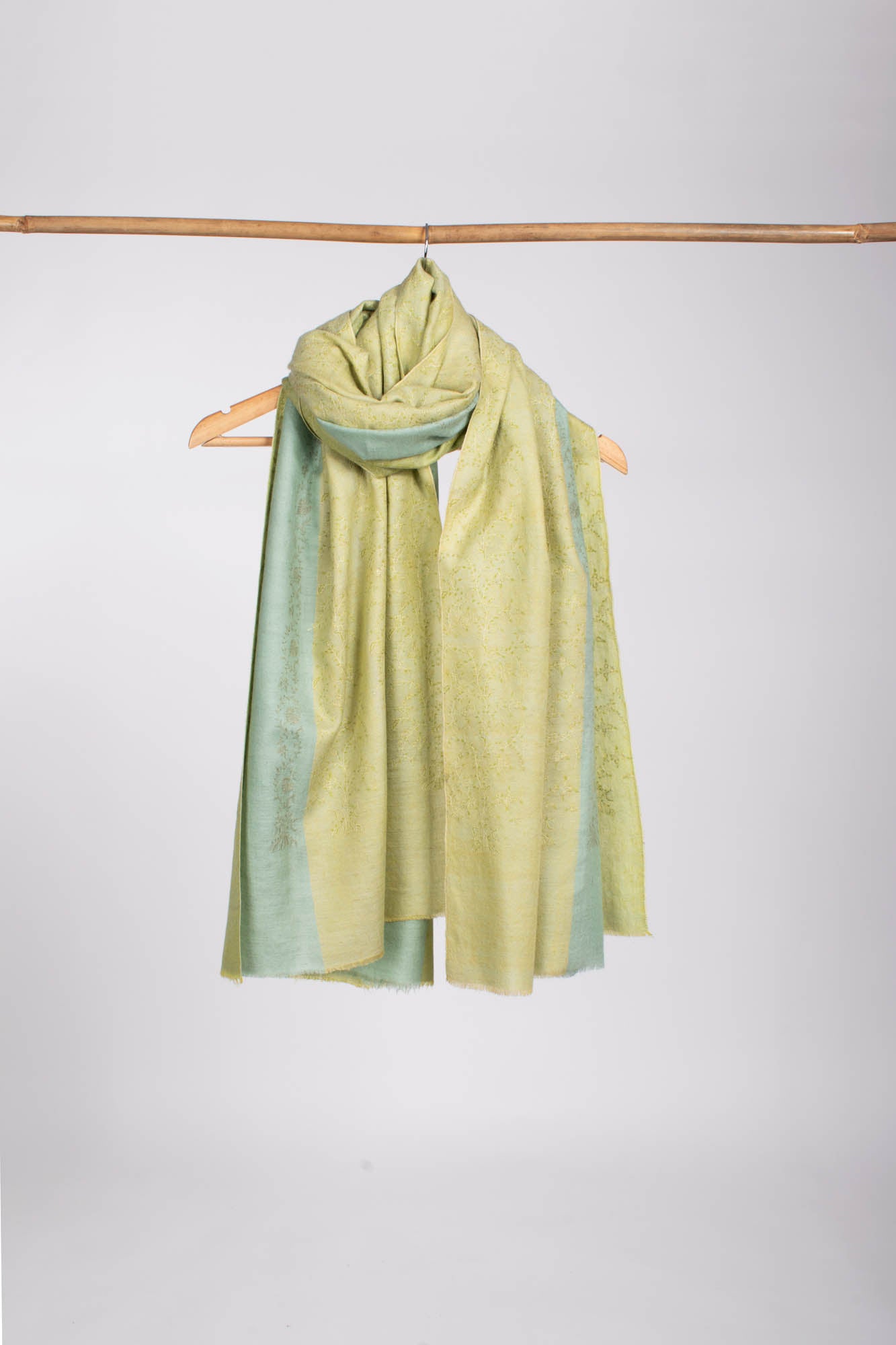 Scialle Pashmina Kashmir giallo lime pallido e blu - WAIMEA