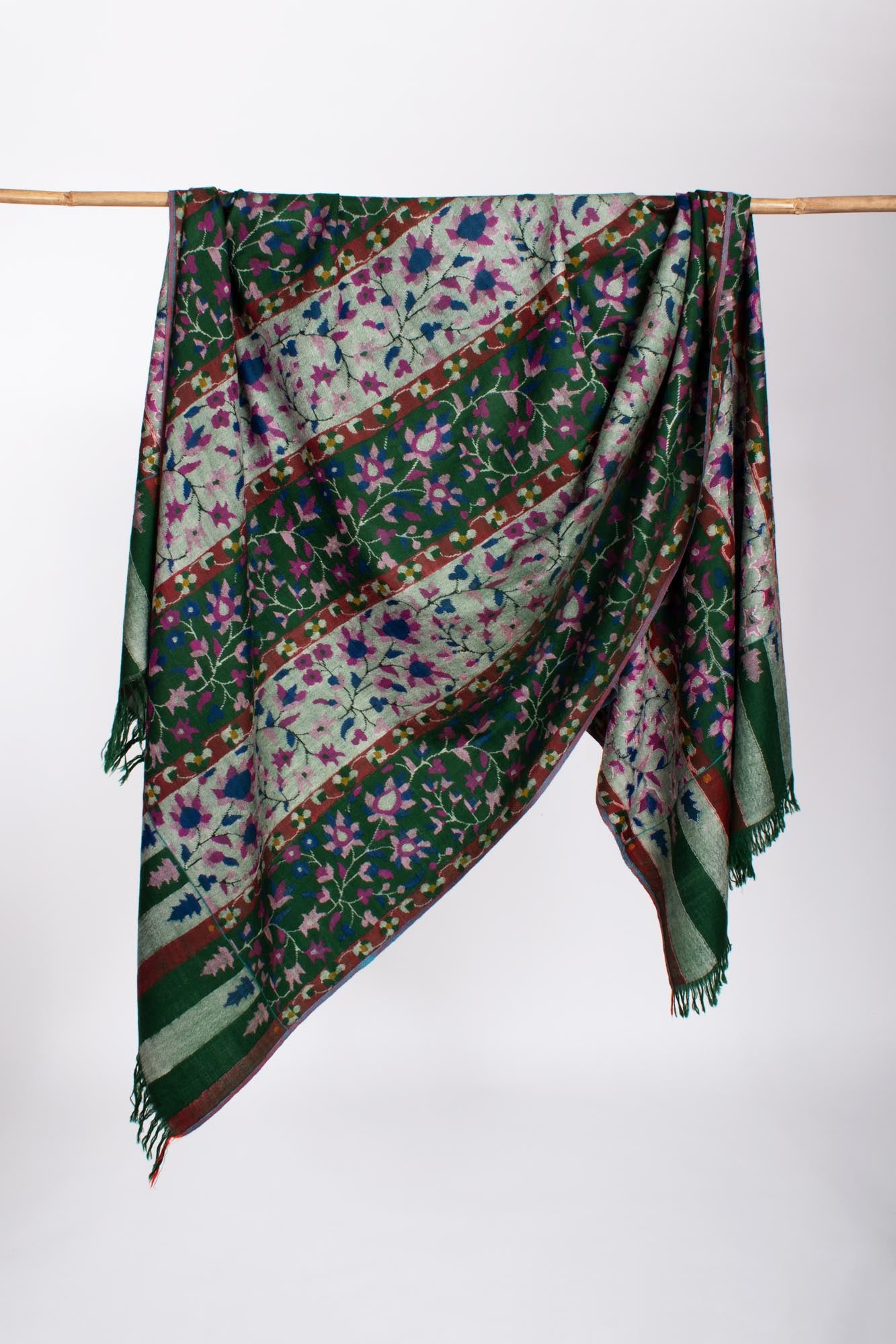 Botanical Green Handwoven Kani Pashmina Shawl - CREWE