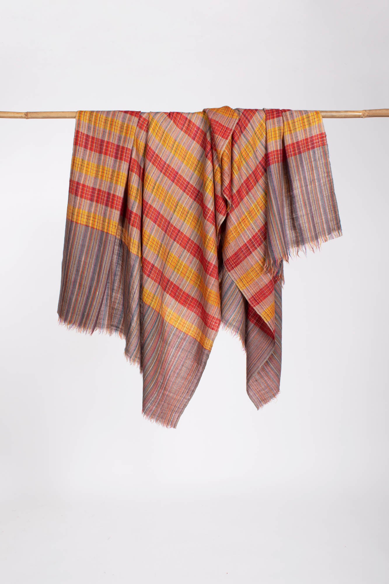 Scialle Pashmina in cashmere a righe con motivo check - WAHAIWA