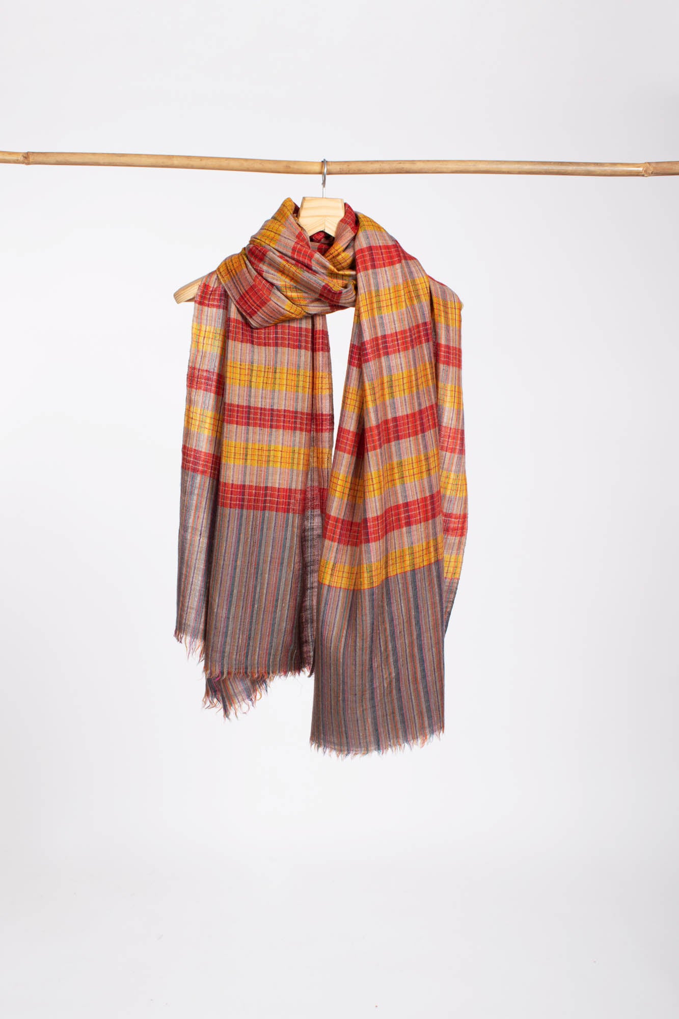 Scialle Pashmina in cashmere a righe con motivo check - WAHAIWA